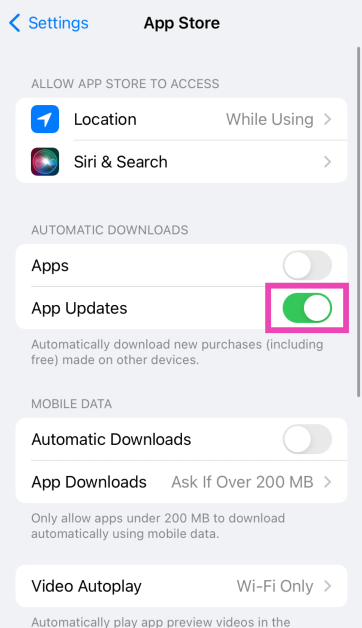Step 3: Turn on the toggle switch for App Updates under Automatic Downloads. Best 5 Ways to Update an App on iPhone or iPad