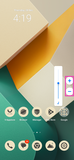 Step 4: Minimise the app. Use the volume controls on the screen to change the volume. 