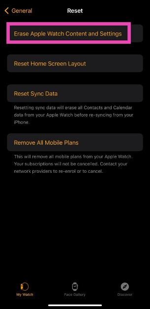 Step 4: Select Erase Apple Watch Content and Settings.