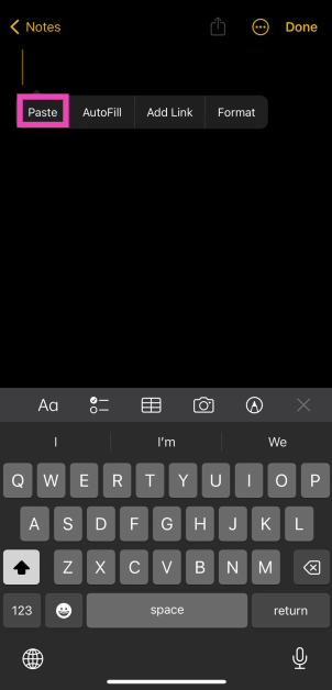 Step 4: Hit Paste in the popup menu.