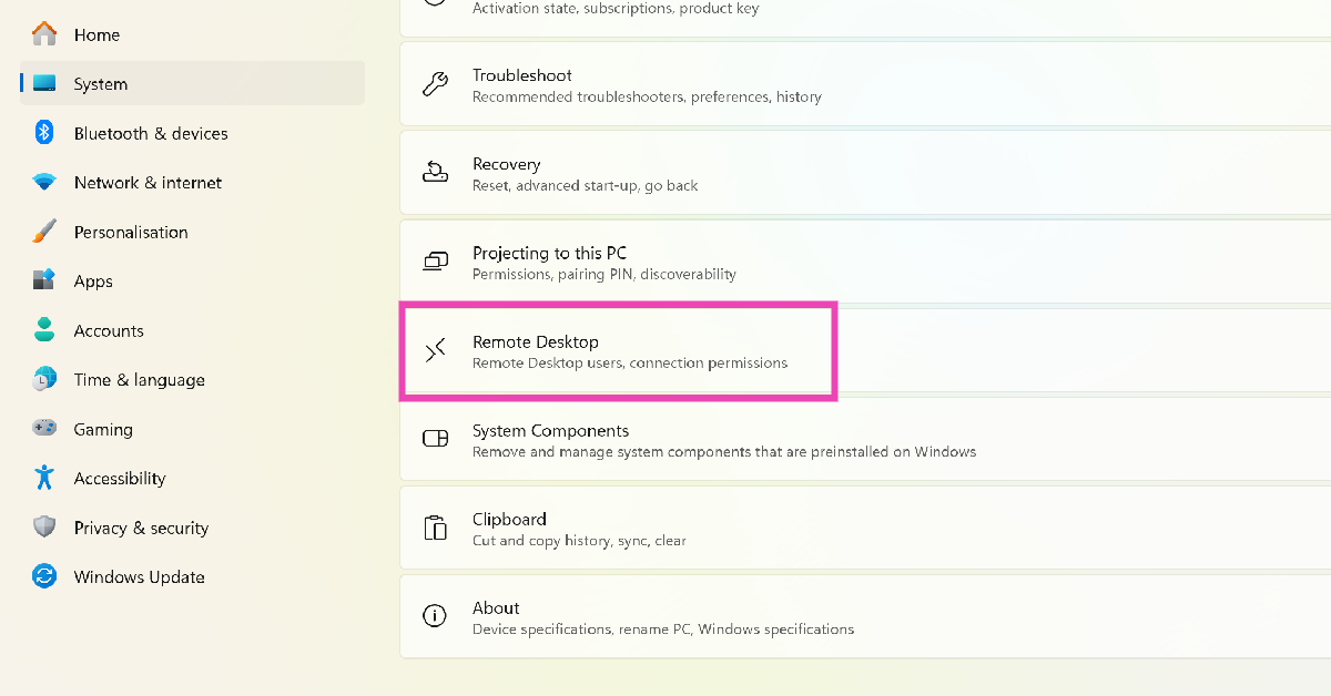 Step 2: Select Remote Desktop and turn on its toggle switch.