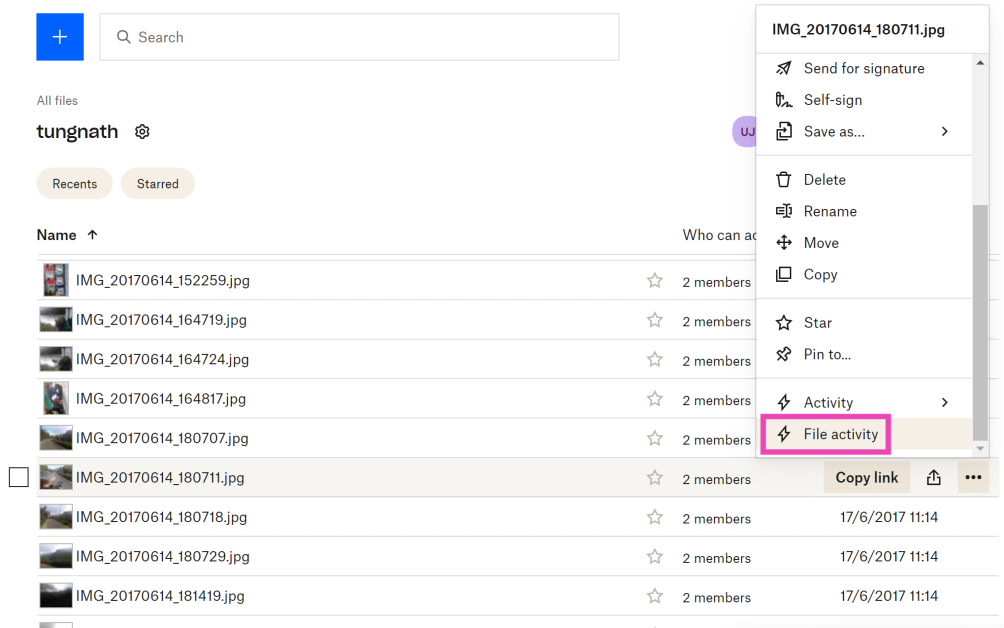 Step 3: Scroll down the menu and click on File activity.