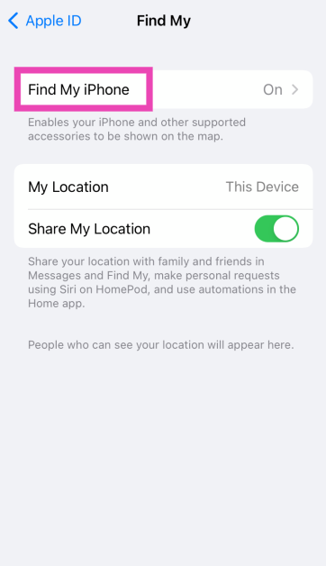 Step 3: Tap on Find My iPhone.