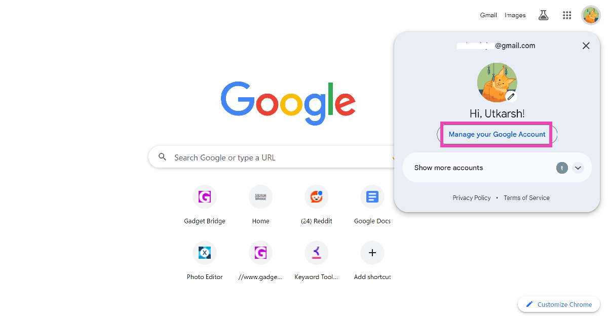 Step 2: Select Manage Your Google Account.