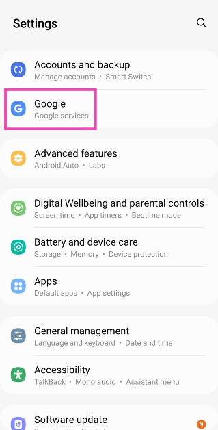 Step 1: Go to Settings and select Google.