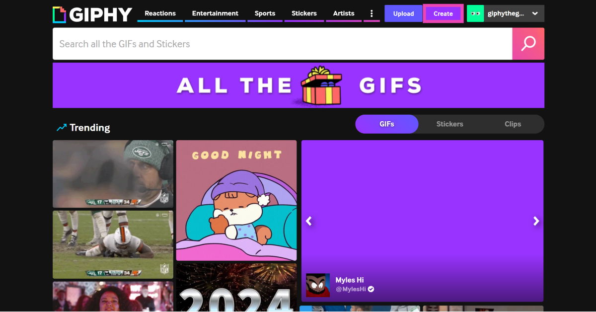 Step 2: Hit Create next to your username.