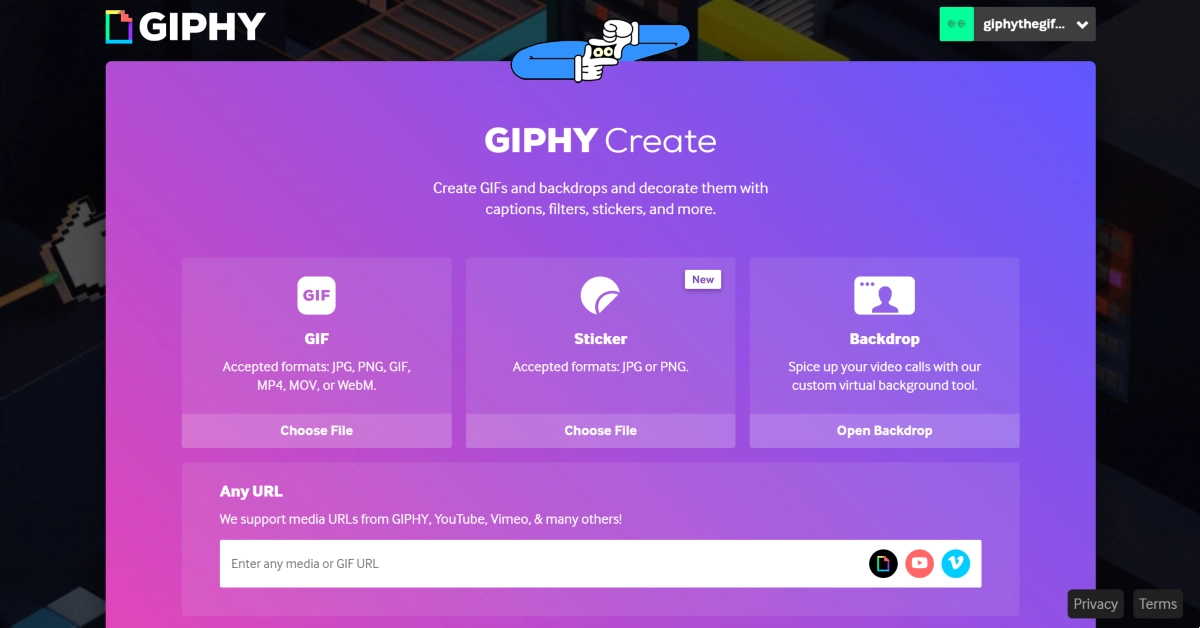 Step 3: Copy the link of the YouTube video and paste it into the ‘Any URL’ box in GIPHY.