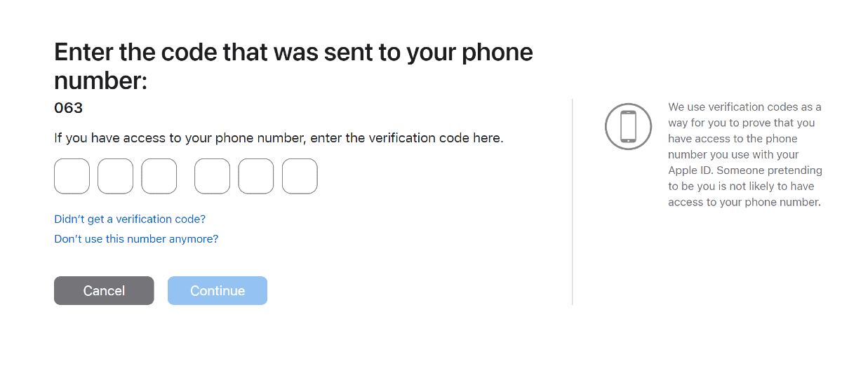 Step 7: Enter the code that was sent to your phone number.