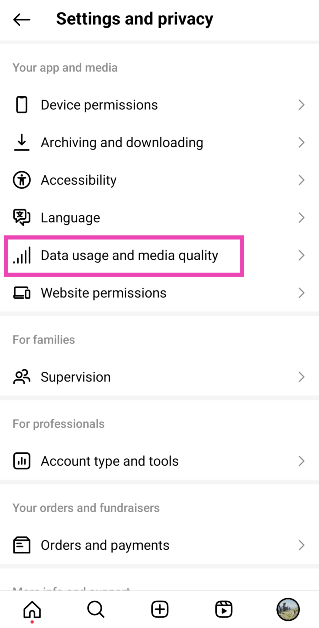Step 4: Tap on Data usage and media quality.