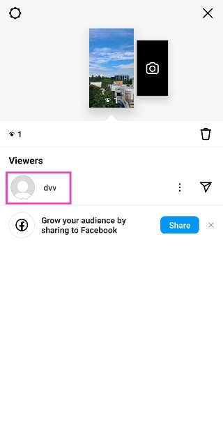 This is where you will be able to see the view count on the story and the people who have viewed it.