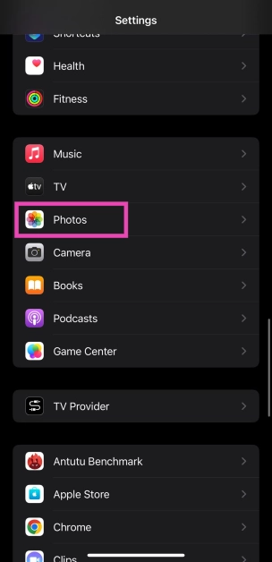 Step 1: Go to Settings and select Photos.