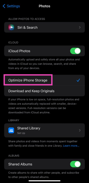 Step 2: Tap on Optimize iPhone Storage.