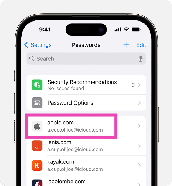 Step 3: Select the website or app for which you want to view the password or passkey.