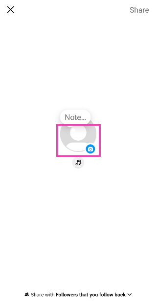 Step 4: To add a text note tap on the text bubble on top of your avatar. Hit the music icon at add a song as a note. To record and add a short video, tap on your profile picture.