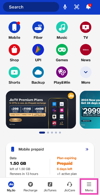 Step 2: Tap on Menu at the bottom right corner of the screen.