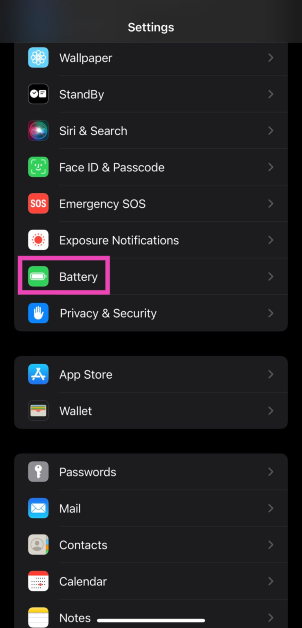 Step 1: Go to Settings and select Battery.