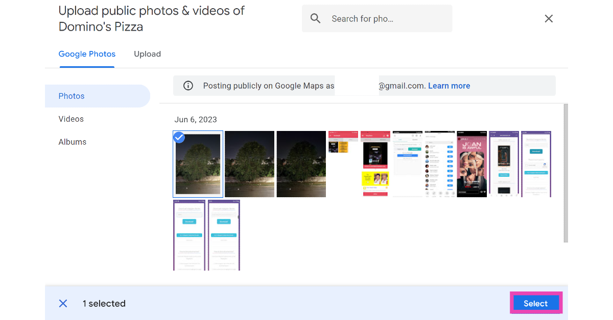 Step 4: Select a picture from Google Photos or switch to the Upload tab to upload one from your PC’s storage.