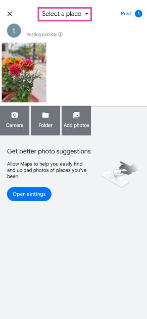 Step 5: Tap on Select a place at the top of the screen.