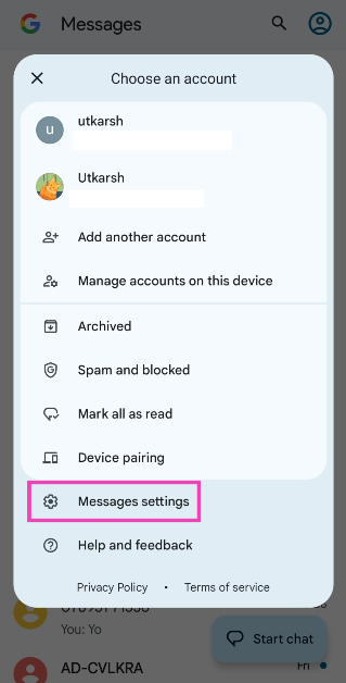 Step 3: Select Messages settings.