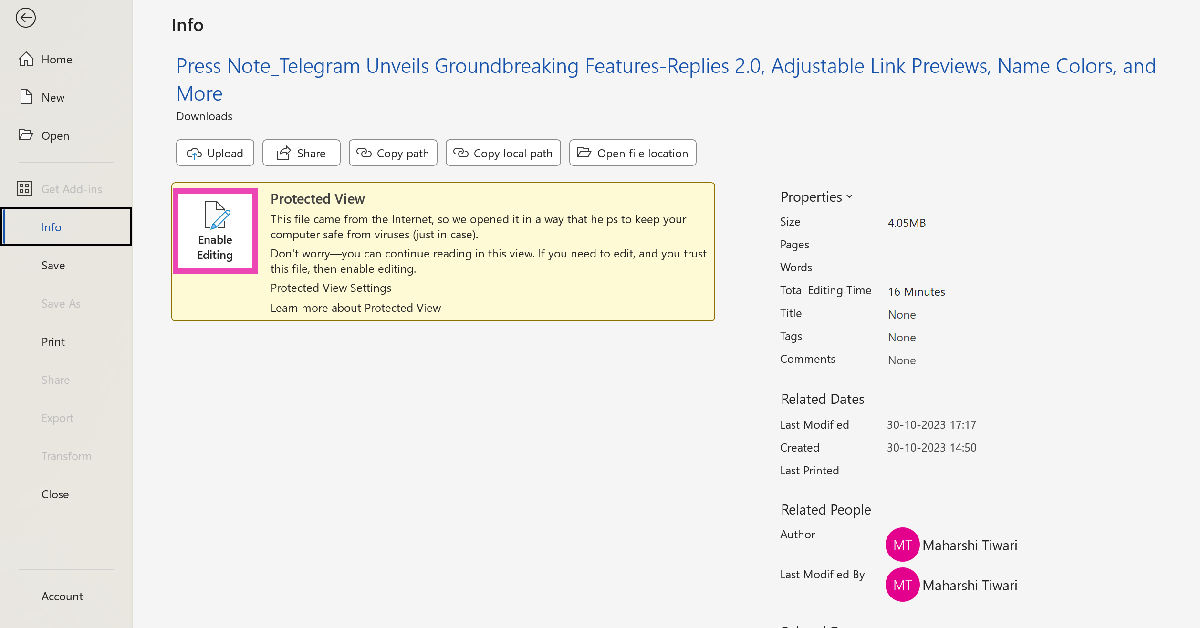 Step 3: In the Protected View box, select Enable Editing.