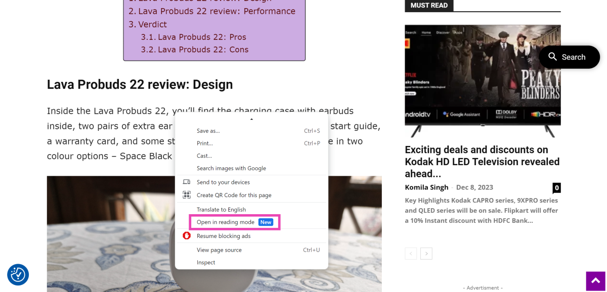 right click on the article