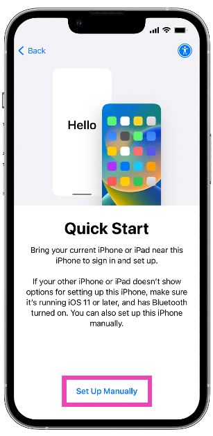Step 1: On the Quick Start page, select Set Up Manually.