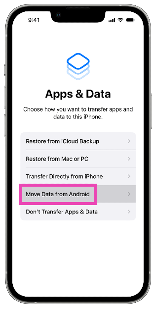 Step 2: Tap on Move Data from Android.