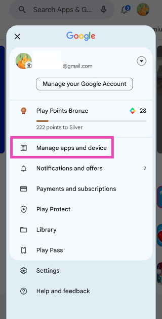 Step 3: Select Manage apps and device.
