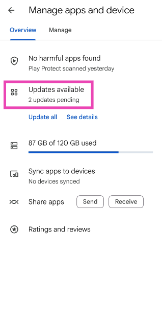 Step 4: Tap on Updates available.