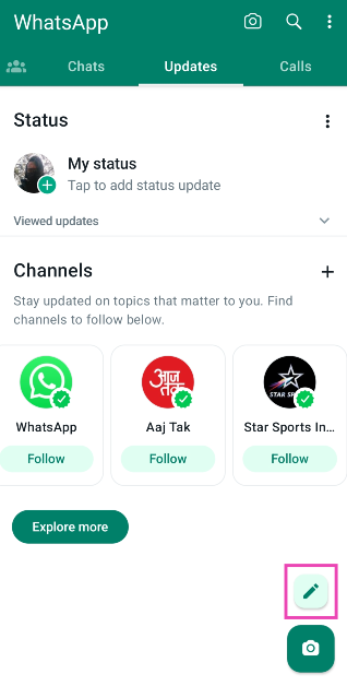Step 3: Tap on the pencil icon at the bottom right corner of the screen.
