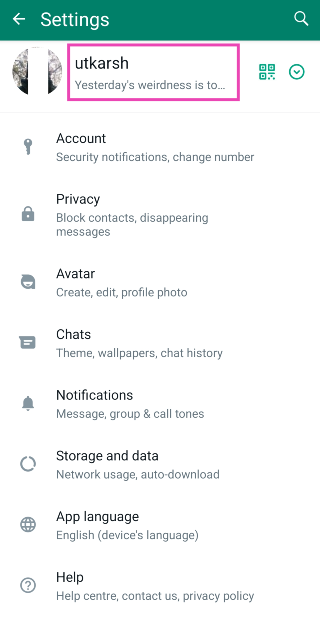 Step 3: Tap on your profile name at the top of the screen.
