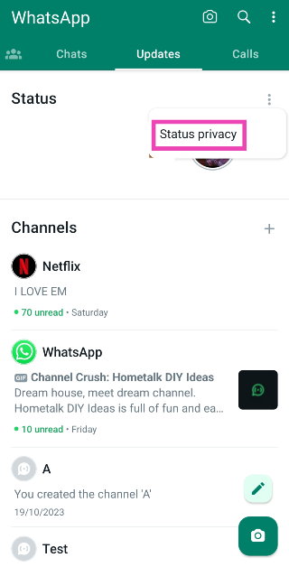 Step 3: Select Status privacy.
