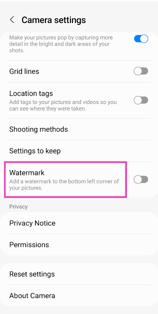 Step 3: Scroll down and select Watermark.