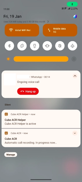 Step 5: Go to WhatsApp and make a call. Cube ACR will automatically record it for you.