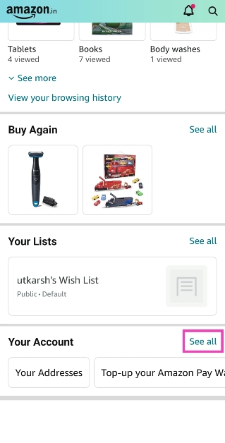 Step 3: Scroll down to the bottom and tap See All next to Your Account.