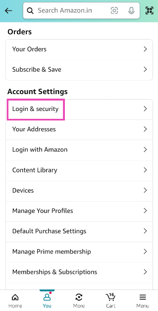 Step 3: Tap on Login and security. 7 Easy Ways to Sign Out of Amazon on All Devices (Laptop, PC, Android and iPhone)
