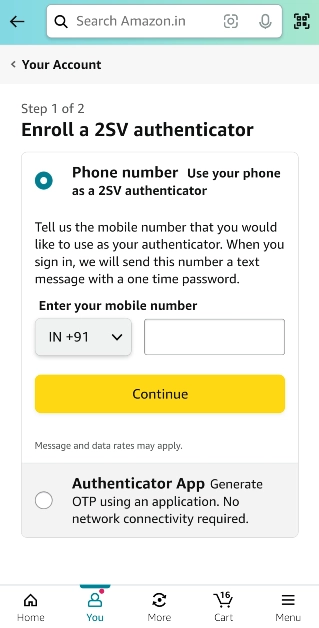 Step 5: Enter your phone number to enable 2SV via OTP or use an authenticator app. 7 Easy Ways to Sign Out of Amazon on All Devices (Laptop, PC, Android and iPhone)