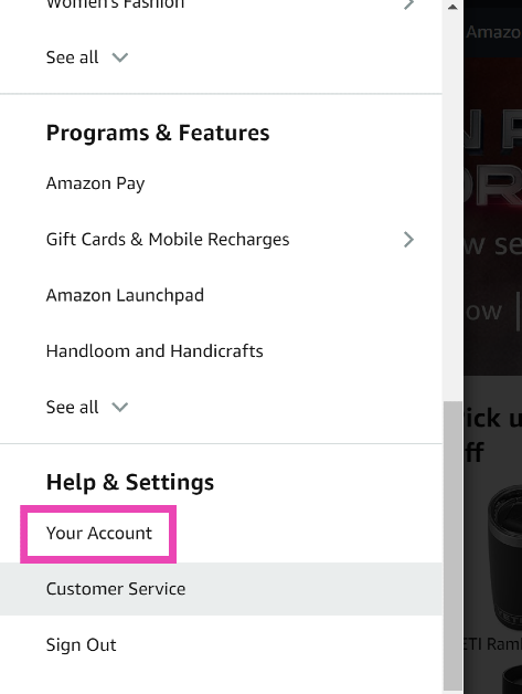 Step 3: Scroll down and select Your Account.