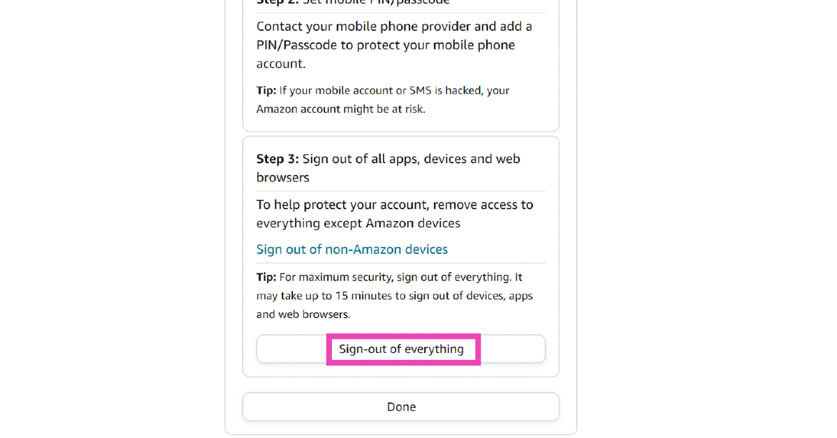 Step 5: Scroll down and select Sign-out of everything.