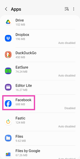 Step 2: Scroll down to the app you are looking for and tap on it.