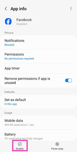 Step 3: Hit Enable at the bottom of the screen.