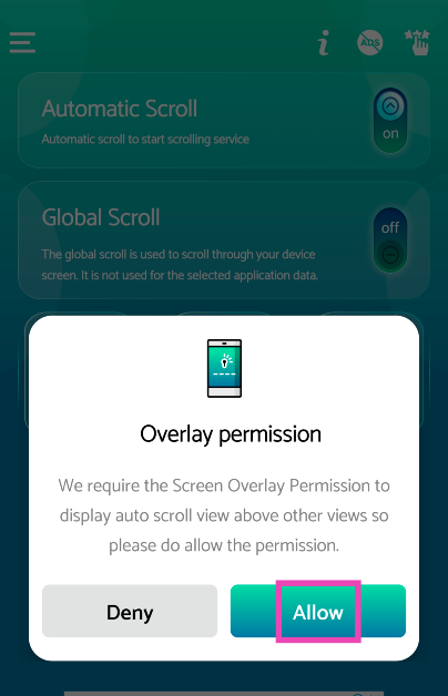 Step 4: Give the app permission to overlay above other apps.