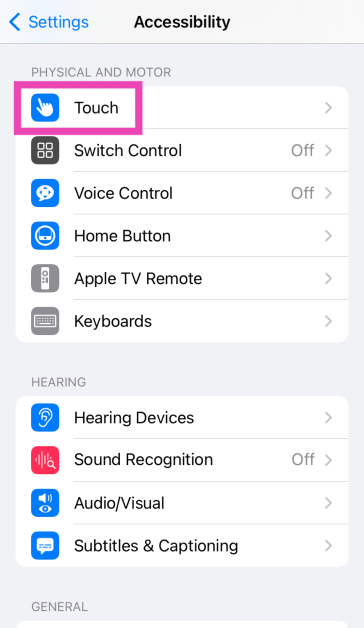 Step 3: Tap on Touch.