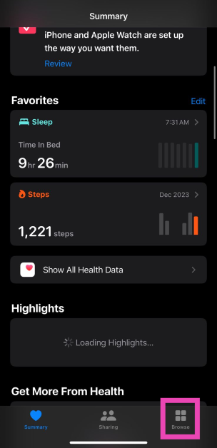 Step 1: Launch the Health app on your iPhone and select Browse.