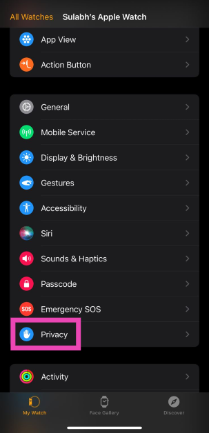 Step 3: Select Privacy.