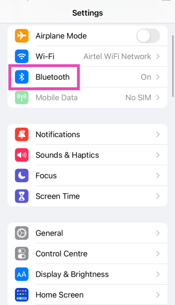Step 1: Go to Settings and select Bluetooth.