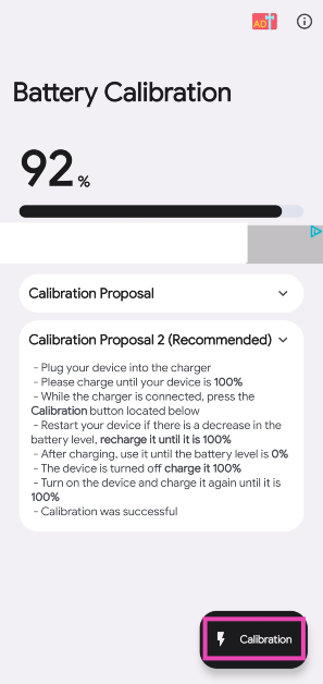 Step 4: Without taking out the charger, hit Calibrate.