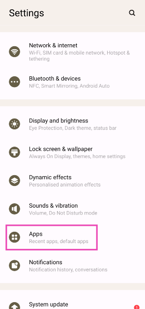 Step 5: Go back to Settings and select Apps.