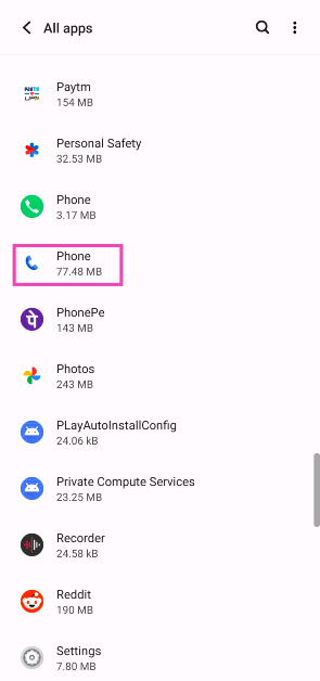 Step 6: Scroll down to Google Phone and select it.