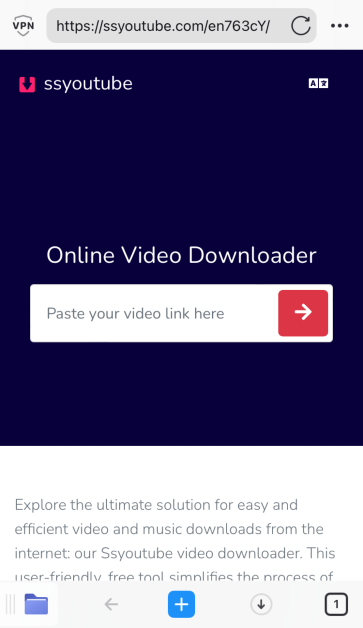 Step 4: Switch to the browser tab and go to the website that specialises in downloading YouTube videos. SSYouTube and PasteDownload are good examples.